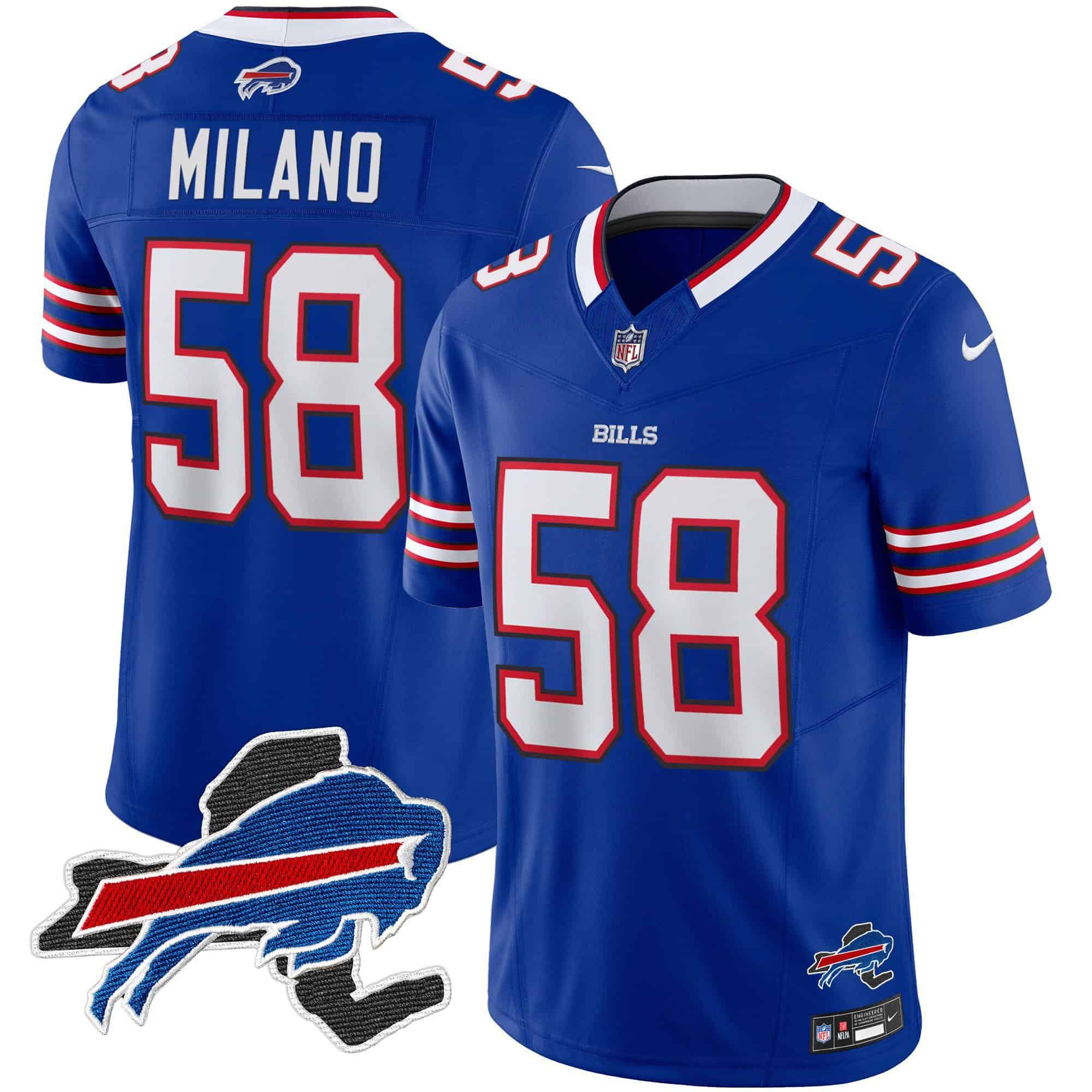 Men Buffalo Bills 58 Milano Blue 2024 Nike Patch Vapor Limited NFL Jersey style 1